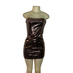 XXI Black & Bronze Sequin Strapless Mini Dress Sz M